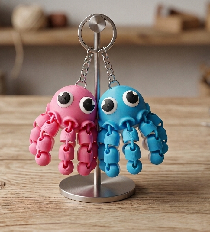 Articulated octopus keychain